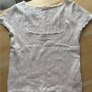 Wilfred White Knit Square-Neck Short Sleeve Top with Scalloped Trim